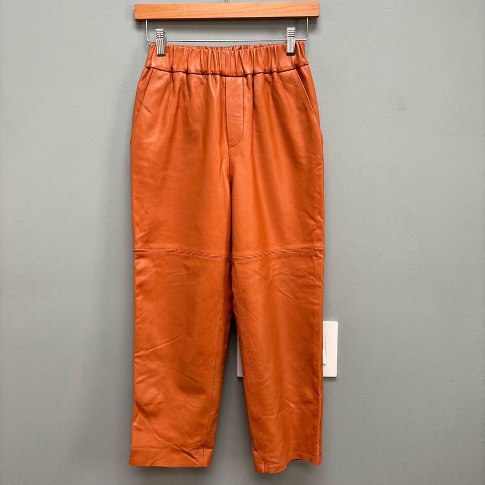 Genuine Sheepskin Leather Pull On Pants in Caramel XS